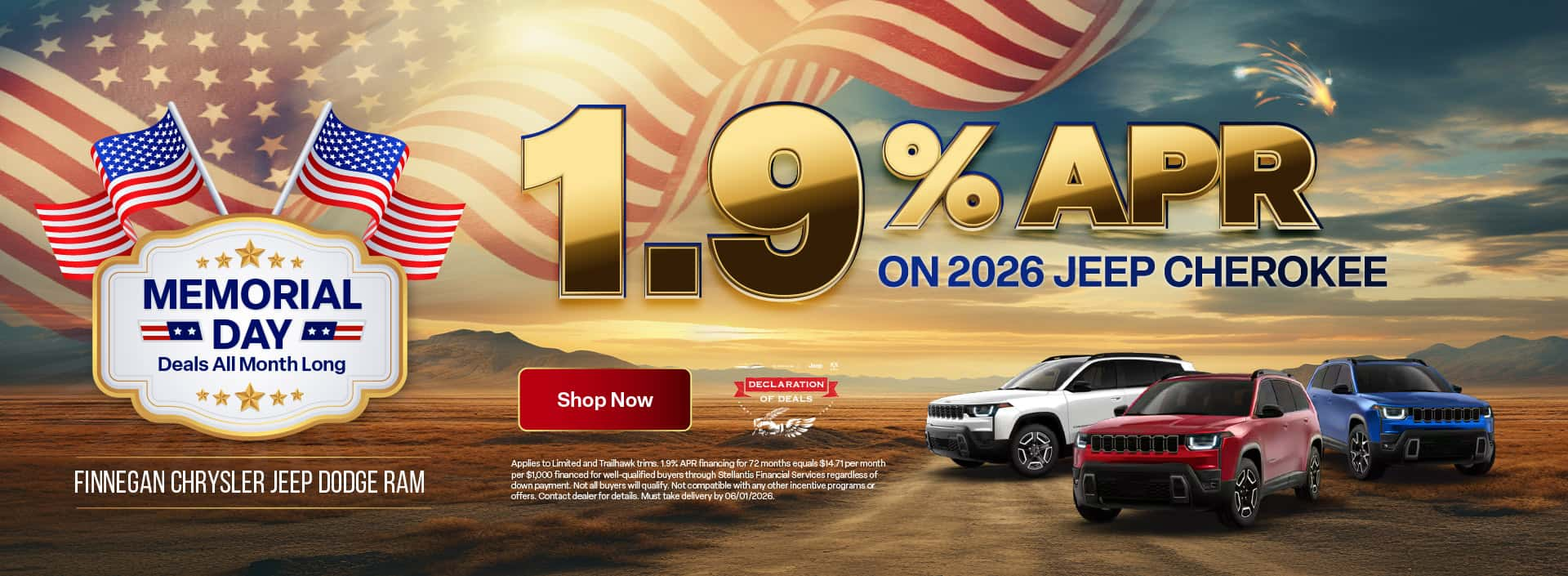 1.9% APR on JEEP Cherokee at Finnegan Chrysler Jeep Dodge 