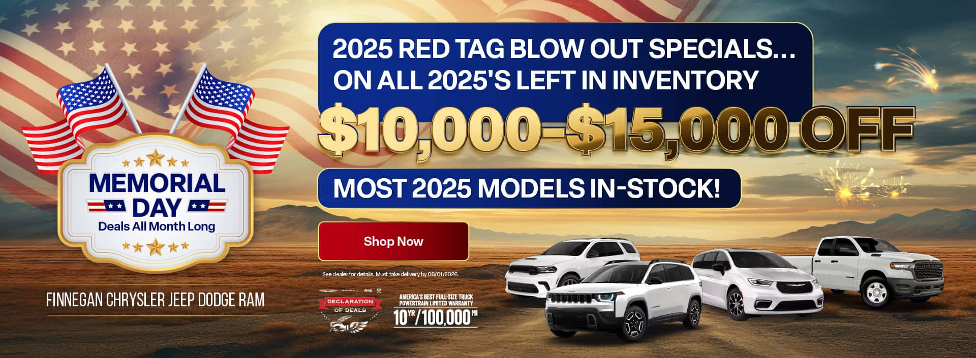 red tag blow out specials deals at Finnegan Chrysler Jeep Dodge 