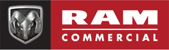 Ram Commercial logo featuring a metallic ram head emblem on a black background next to 'RAM COMMERCIAL' in white text on red.